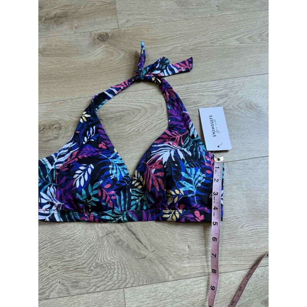 NWT Womens Swimsuits For All Bikini Top And Bottom Set‎ Halter Tropical Size 10